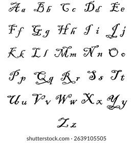 Gothic calligraphy font. Vintage letter style. Decorative script alphabet. Vector ornate symbol.