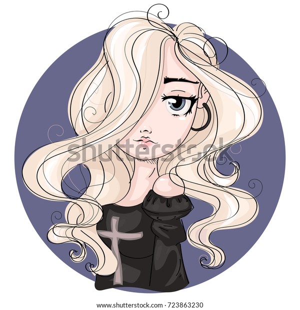 Gothic Cartoon Blonde Girl Character Cute Stock Vector (Royalty Free