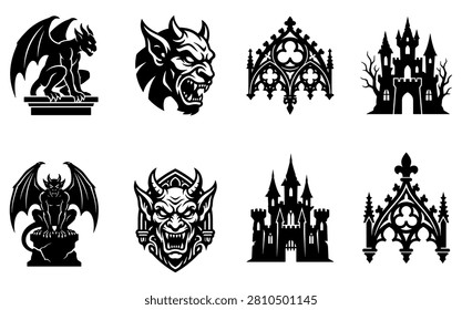 Gothic Castle and Demon Icons Vector Collection