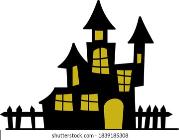 Gothic castle. Halloween style black castle and yellow windows