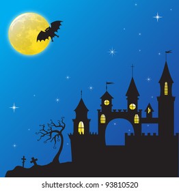 Gothic castle in the moonlight. EPS10 vector illustration for Haloween