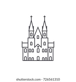 gothic castle vector line icon, sign, illustration on background, editable strokes