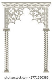 Gothic cathedral arch window template. Architectural elements, print, tattoo