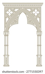 Gothic cathedral arch window template. Architectural elements, print, tattoo