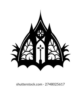 Gothic Cathedral Architecture Vector, Dark Gothic Building Silhouette Vector, Gothic Window Arch Vector
