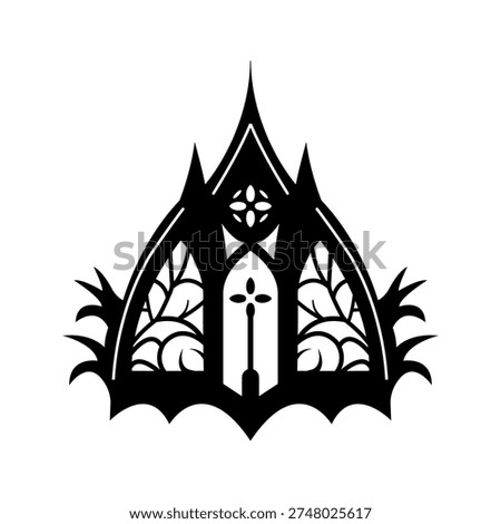 Gothic Cathedral Architecture Vector, Dark Gothic Building Silhouette Vector, Gothic Window Arch Vector