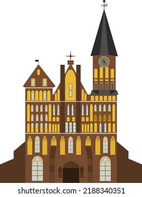 Gothic Cathedral on Kant island in Kaliningrad, Russia, main attraction of the region. Isolated. Vector. 10 eps