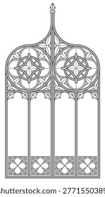 Gothic cathedral round window template. Architectural elements, print, tattoo