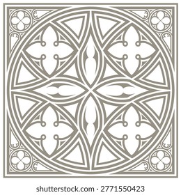 Gothic cathedral round window template. Architectural elements, print, tattoo