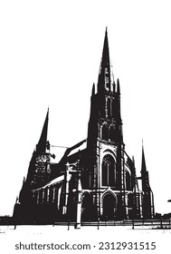 Gothic. Catholic cathedral. Church. Silhouette. Print for clothes.