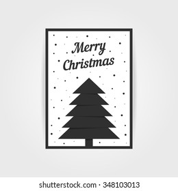 gothic christmas card with black xmas tree. concept of traditional, header, decorative ornate, event party, grim. isolated on gray background. flat style trend modern postal design vector illustration