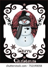 Gothic christmas card with snowmen 