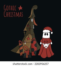 Gothic Christmas. New Year. Christmas Tree With Toys. Halloween.