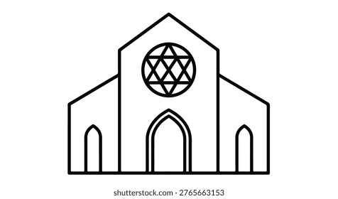 Gothic church building facade with rose window
