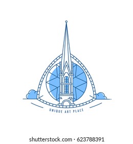Gothic Church line art. Vector Illustration