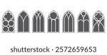 Gothic church stained windows. Cathedral and castle glass arches with vintage pattern. Vector medieval frames silhouettes of old European architecture on white background.