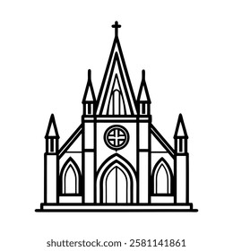 gothic church vector icon design. detailed medieval cathedral illustration. realistic stone architecture icon.