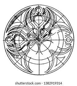 Gothic Circular Panel is a chip-carving, vintage line drawing or engraving illustration.