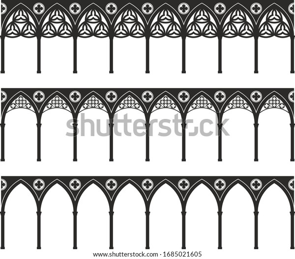 Gothic cloisters\
with ornaments and\
columns