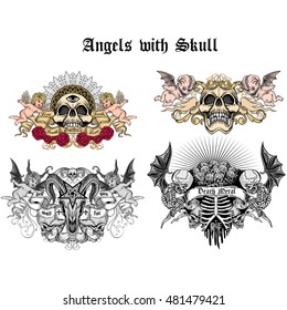  Gothic coat of arms with angels skull, grunge.vintage design t-shirts
