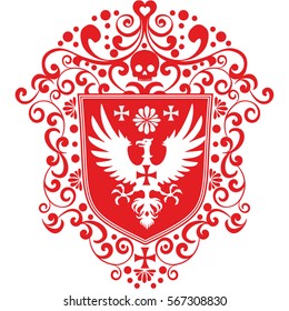 Gothic coat of arms with eagle, grunge vintage design t shirts
