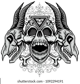 Gothic coat of arms with goat skull, grunge vintage design t shirts
