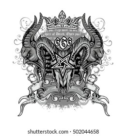 Gothic coat of arms with goat skull and demons, grunge.vintage design t-shirts