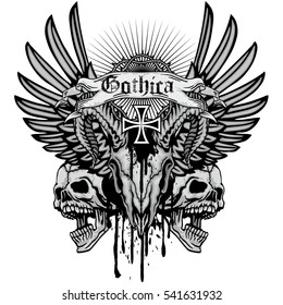 Gothic coat of arms with goat skull and wings, grunge.vintage design t-shirts
