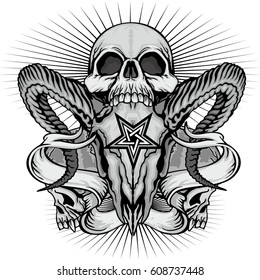 Gothic coat of arms with goat skull, grunge vintage design t shirts
