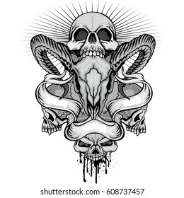 Gothic coat of arms with goat skull, grunge vintage design t shirts
