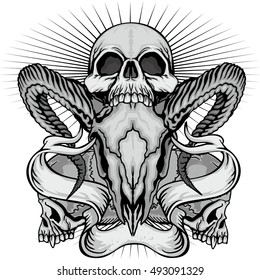 Gothic coat of arms with goats skull, grunge.vintage design t-shirts