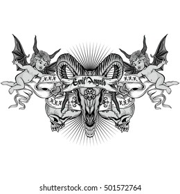 Gothic coat of arms with goats skull and wings, grunge.vintage design t-shirts