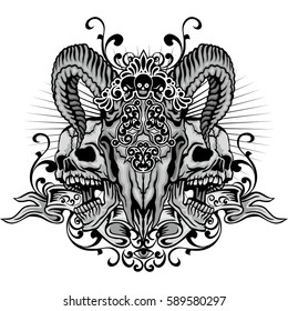 Gothic coat of arms with goats skull, grunge vintage design t shirts