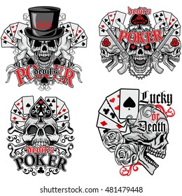  Gothic coat of arms with playing card skull, grunge.vintage design t-shirts
