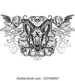 Gothic coat of arms with skull and angels, grunge.vintage design t-shirts