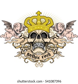 Gothic coat of arms with skull and angels, grunge.vintage design t-shirts