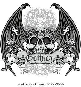 Gothic coat of arms with skull and bat wings, grunge.vintage design t-shirts
