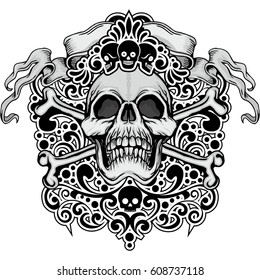 Gothic coat of arms with skull and bones, grunge vintage design t shirts
