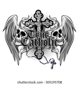Gothic coat of arms with skull and cross, grunge.vintage design t-shirts
