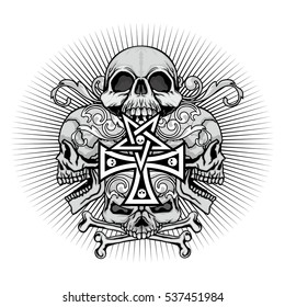 Gothic coat of arms with skull and cross, grunge.vintage design t-shirts