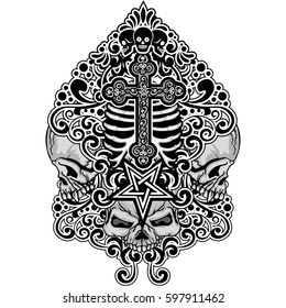Gothic coat of arms with skull and cross, grunge vintage design t shirts
