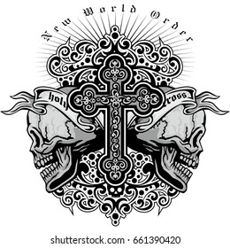 Gothic coat of arms with skull and cross, grunge vintage design t shirts
