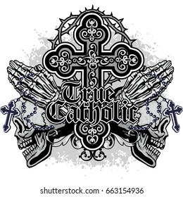 Gothic coat of arms with skull and cross, grunge vintage design t shirts
