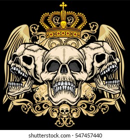 Gothic coat of arms with skull and crown, grunge.vintage design t shirts