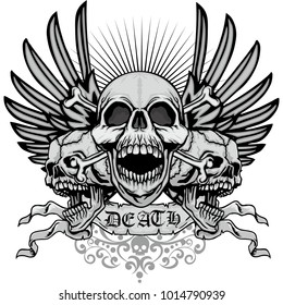 Gothic coat of arms with skull, grunge vintage design t shirts