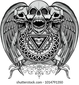 Gothic coat of arms with skull, grunge vintage design t shirts