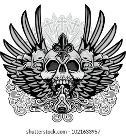 Gothic coat of arms with skull, grunge vintage design t shirts