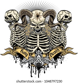 Gothic coat of arms with skull, grunge vintage design t shirts