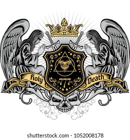 Gothic coat of arms with skull, grunge vintage design t shirts
