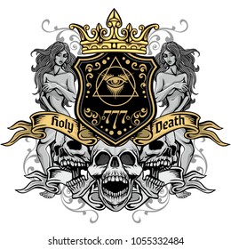 Gothic coat of arms with skull, grunge vintage design t shirts
